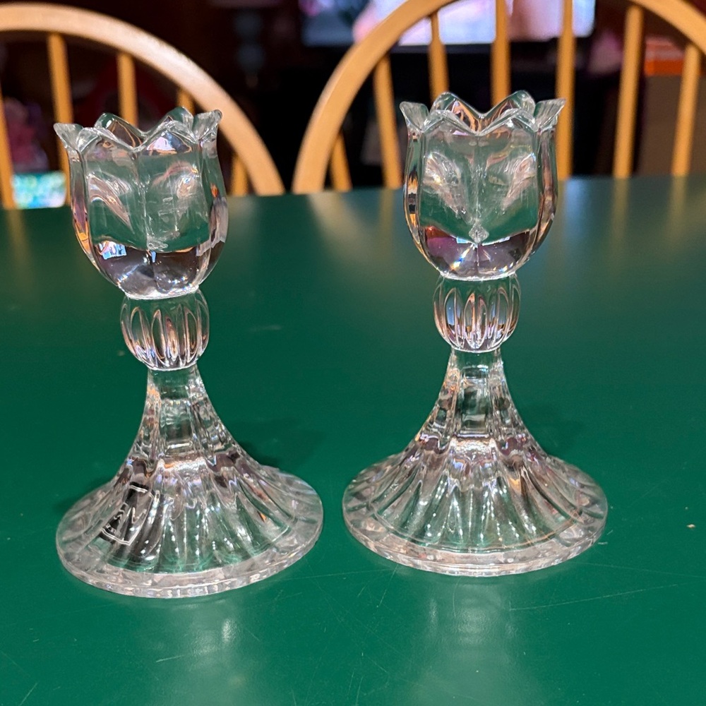 Set of Two Mikasa Lead Crystal Clear Candle Holders